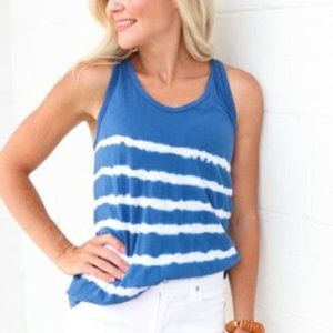 NWT Sundry Scoop Neck Stripe Tie Dye Tank Top Cross Strap Blue White Size 2